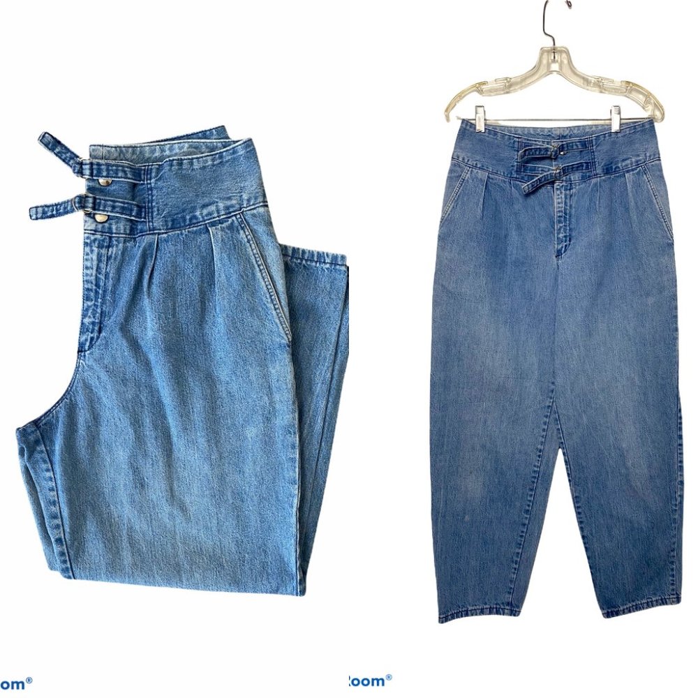 Vintage Paperbag Mom Jean High Rise White Wash Tapered Leg Slant Pockets